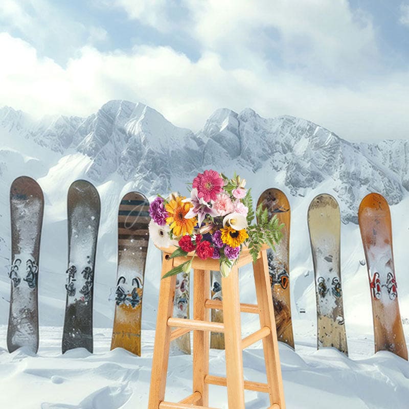 Aperturee - Aperturee Winter Snow Mountain Snowboards Photography Backdrop