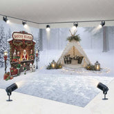 Aperturee - Aperturee Winter Snow Teepee Room Set Backdrop Christmas Santa Helpers Dog Stand Photography Studio Prop