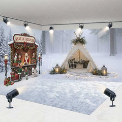 Aperturee - Aperturee Winter Snow Teepee Room Set Backdrop Christmas Santa Helpers Dog Stand Photography Studio Prop