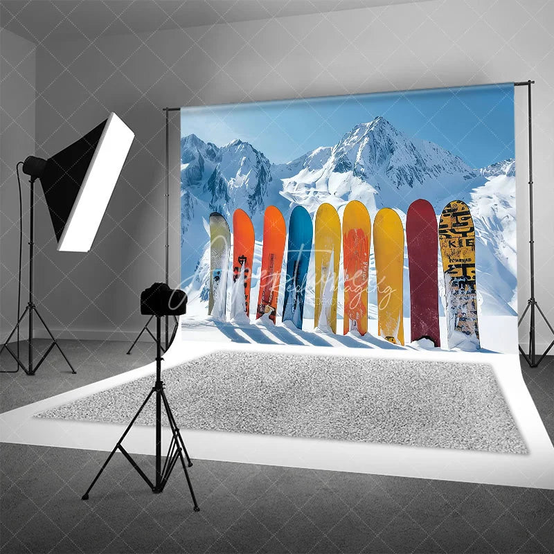 Aperturee - Aperturee Winter Snowboard Backdrop Ski Mountain Snow Photography Background Extreme Sports Sporty Holiday Party Decoration