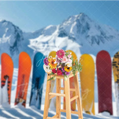 Aperturee - Aperturee Winter Snowboard Backdrop Ski Mountain Snow Photography Background Extreme Sports Sporty Holiday Party Decoration