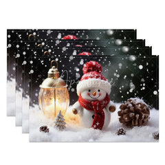 Aperturee - Aperturee Winter Snowflake and Christmas Tree Set of 4 Placemats for Holiday Dining and Festive Decorations