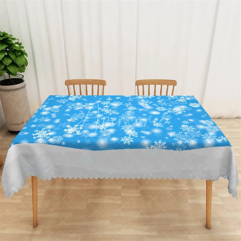 Aperturee - Aperturee Winter Snowflake Rectangle Tablecloth Blue with White Snowflakes Christmas Holiday Table Cover Decor