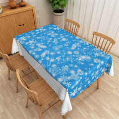 Aperturee - Aperturee Winter Snowflake Rectangle Tablecloth Blue with White Snowflakes Christmas Holiday Table Cover Decor