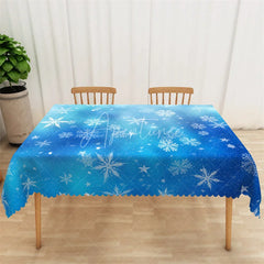 Aperturee - Aperturee Winter Snowflake Rectangle Tablecloth Bright Blue with White Snowflakes Frozen Christmas Table Cover