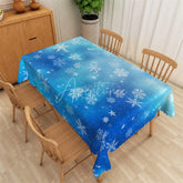 Aperturee - Aperturee Winter Snowflake Rectangle Tablecloth Bright Blue with White Snowflakes Frozen Christmas Table Cover