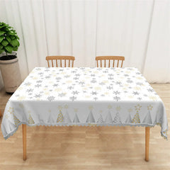 Aperturee - Aperturee Winter Snowflake Rectangle Tablecloth White with Gold and Black Snowflakes Modern Holiday Table Cover