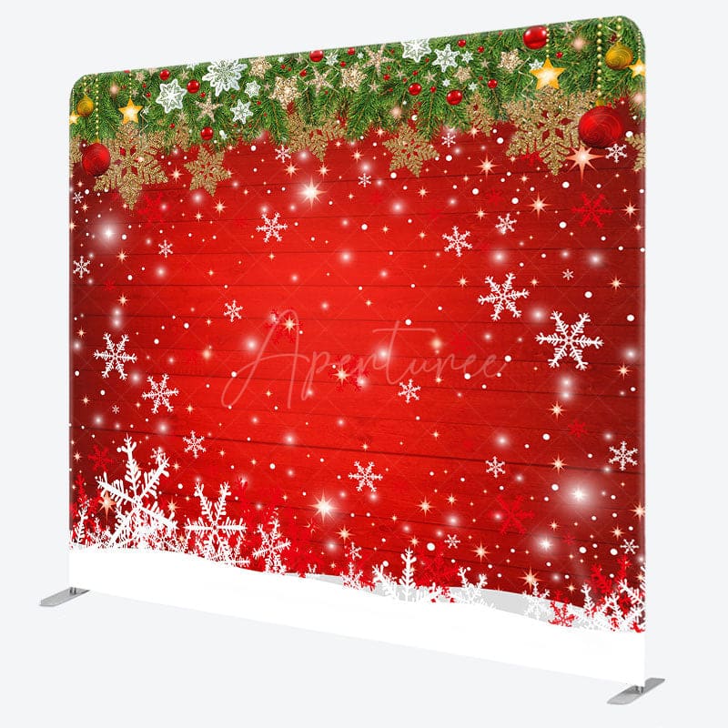 Aperturee - Aperturee Winter Snowflake Red Wooden Backdrop For Christmas