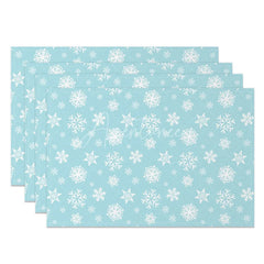 Aperturee - Aperturee Winter Snowflake Set of 4 Placemats Light Blue and White Frozen Christmas Holiday Table Mats