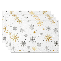 Aperturee - Aperturee Winter Snowflake Set of 4 Placemats White with Gold and Black Snowflakes Modern Holiday Table Mats