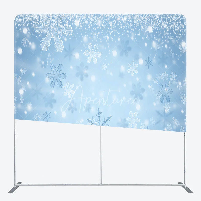 Aperturee - Aperturee Winter Snowflakes Double-Sided Tension Fabric Backdrop Blue Frozen Theme for Christmas Holiday Party Photo Booth