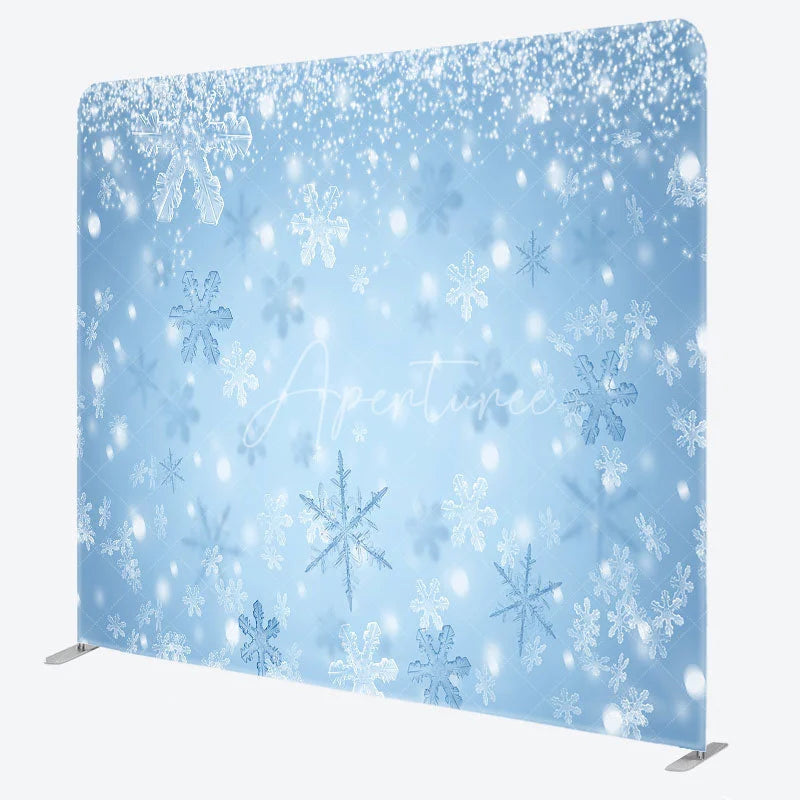 Aperturee - Aperturee Winter Snowflakes Double-Sided Tension Fabric Backdrop Blue Frozen Theme for Christmas Holiday Party Photo Booth
