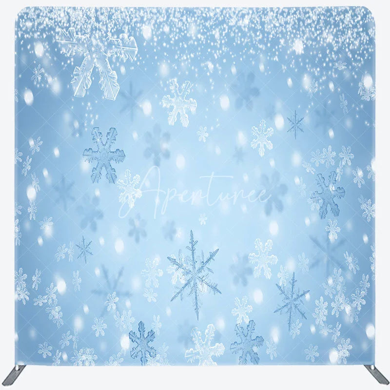 Aperturee - Aperturee Winter Snowflakes Double-Sided Tension Fabric Backdrop Blue Frozen Theme for Christmas Holiday Party Photo Booth