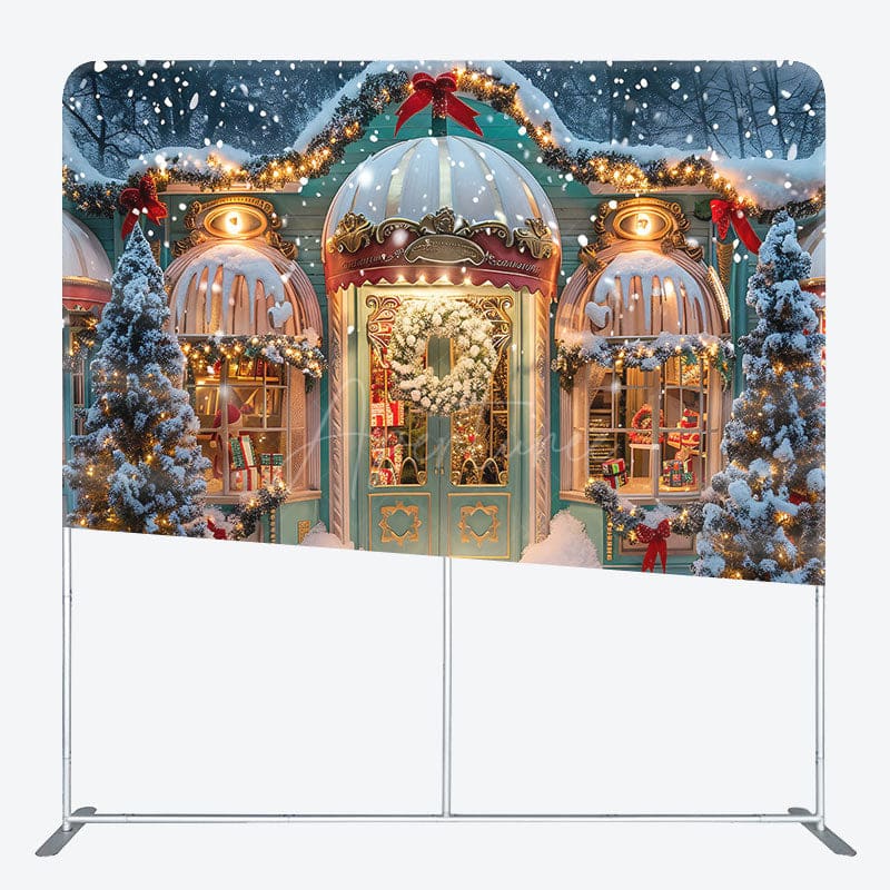 Aperturee - Aperturee Winter Snowy Christmas Store Pillow Cover Backdrop