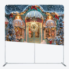 Aperturee - Aperturee Winter Snowy Christmas Store Pillow Cover Backdrop