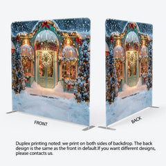 Aperturee - Aperturee Winter Snowy Christmas Store Pillow Cover Backdrop