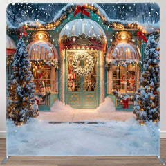 Aperturee - Aperturee Winter Snowy Christmas Store Pillow Cover Backdrop