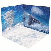 Aperturee - Aperturee Winter Snowy Field Express Train Room Set Backdrop