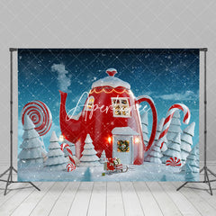 Aperturee - Aperturee Winter Snowy Field Teapot House Christmas Backdrop