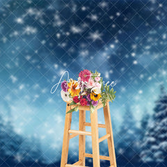 Aperturee - Aperturee Winter Snowy Forest Dark Blue Photography Backdrop