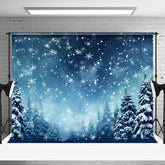 Aperturee - Aperturee Winter Snowy Forest Dark Blue Photography Backdrop