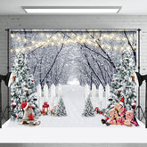 Aperturee - Aperturee Winter Snowy Forest Garden Fence Christmas Backdrop