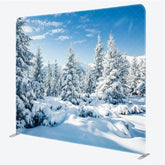 Aperturee - Aperturee Winter Snowy Forest Tension Fabric Backdrop Blue Sky Pine Tree Nature Background Wonderland Scenic Decoration