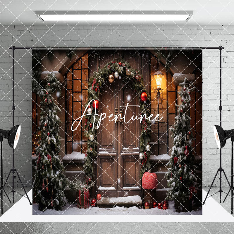 Aperturee - Aperturee Winter Snowy Night Town Christmas Room Set Backdrop