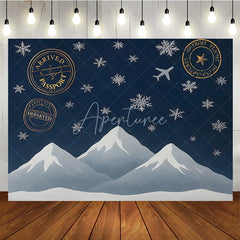 Aperturee - Aperturee Winter Travel Passport Photography Backdrop Snowy Mountains and Airplane Banner