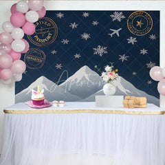 Aperturee - Aperturee Winter Travel Passport Photography Backdrop Snowy Mountains and Airplane Banner
