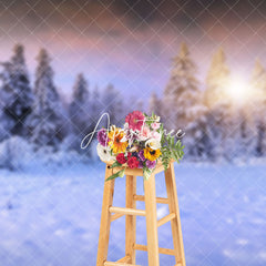 Aperturee - Aperturee Winter Warm Sunlight Snowy Forest Scene Backdrop