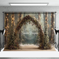 Aperturee - Aperturee Winter Wedding Arch Backdrop Round Pinecone Arch with String Lights Enchanted Forest Holiday Photo Prop