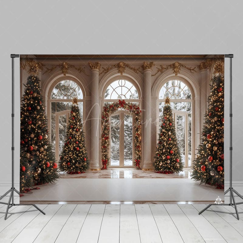 Aperturee - Aperturee Winter White Palace Xmas Tree Festive Photo Backdrop