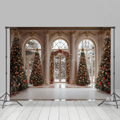 Aperturee - Aperturee Winter White Palace Xmas Tree Festive Photo Backdrop