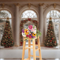 Aperturee - Aperturee Winter White Palace Xmas Tree Festive Photo Backdrop