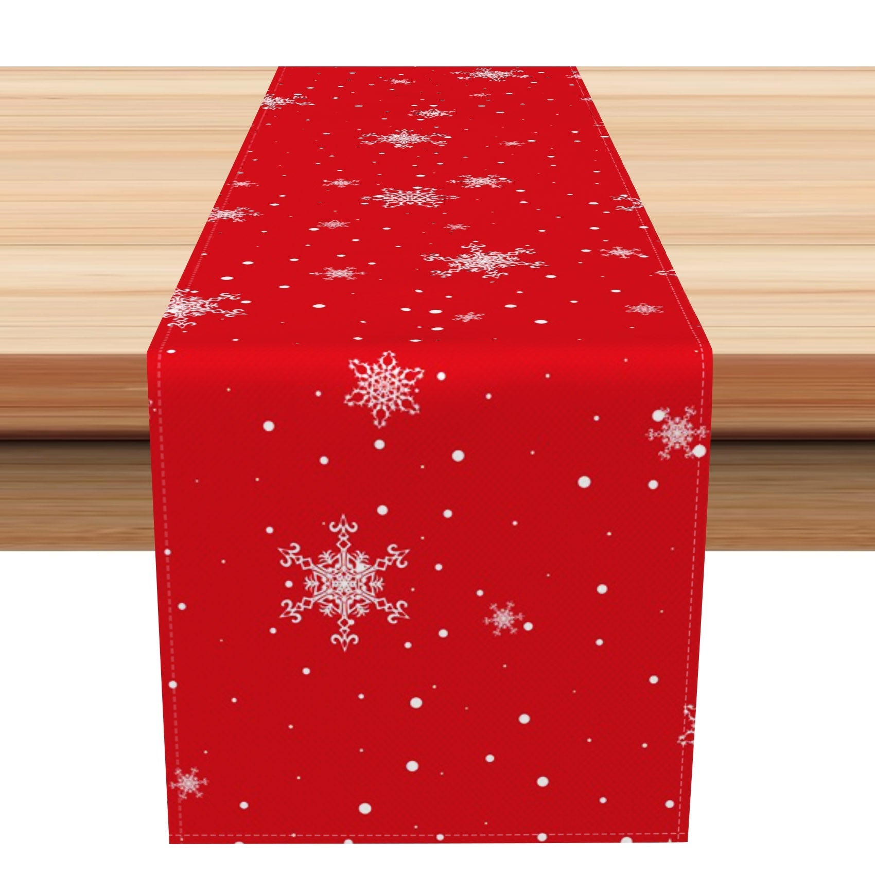 Aperturee - Aperturee Winter White Snowflake Red Christmas Table Runner