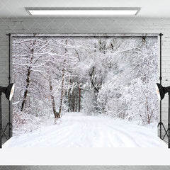 Aperturee - Aperturee Winter White Snowy Natural Forest Scene Backdrop