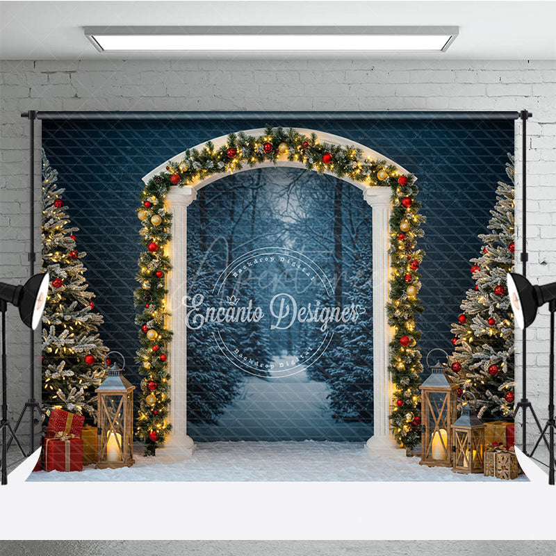 Aperturee - Aperturee Winter Wonderland Arch Photography Backdrop Snowy Christmas Forest Scene Holiday Mini Session Background