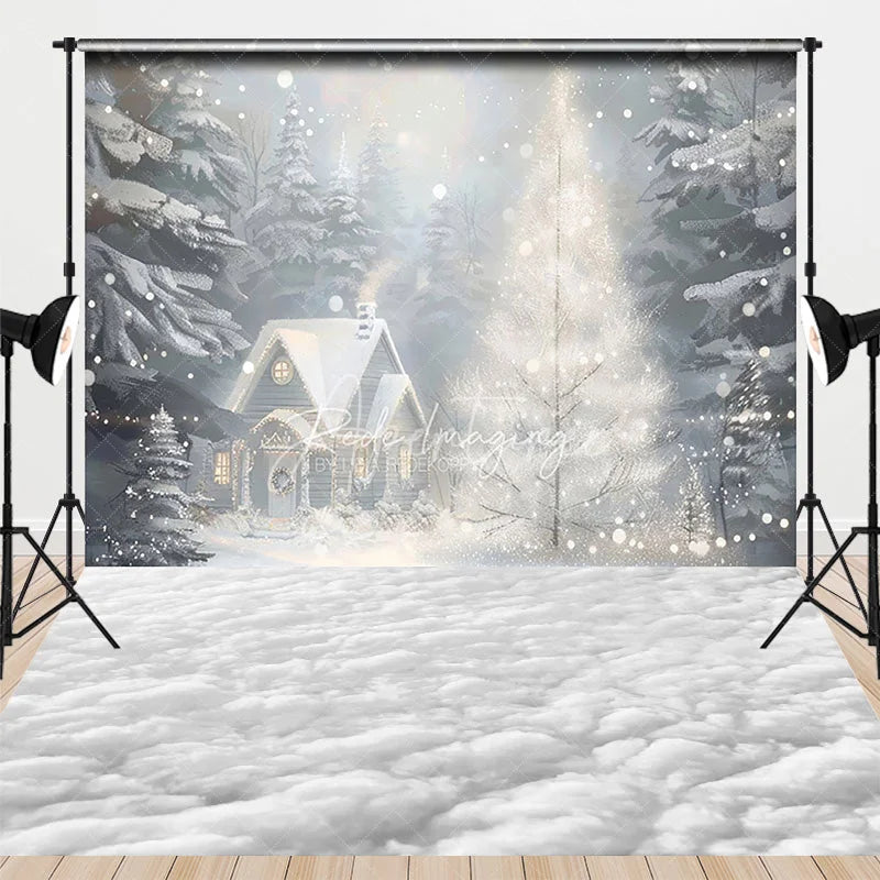 Aperturee - Aperturee Winter Wonderland Combo Set Backdrop Snowy Forest with Glowing Tree Christmas Holiday Photo Booth Props