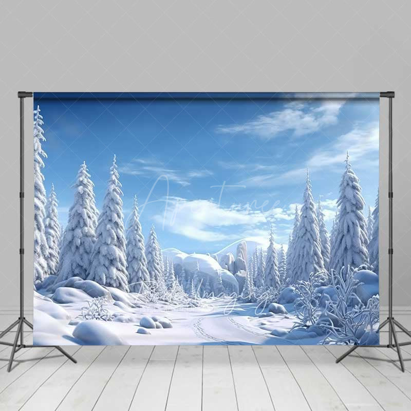 Aperturee Aperturee Winter Wonderland Photography Backdrop Snow Covered Pine Trees and Forest Natural Scenery Christmas Photo Prop