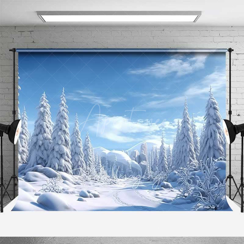 Aperturee Aperturee Winter Wonderland Photography Backdrop Snow Covered Pine Trees and Forest Natural Scenery Christmas Photo Prop