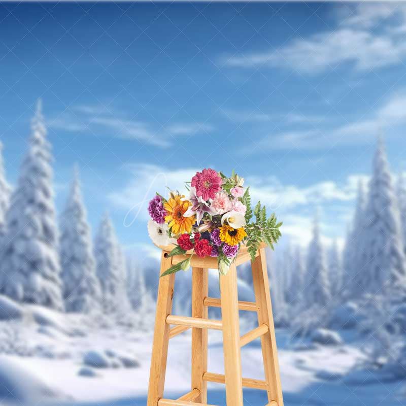 Aperturee Aperturee Winter Wonderland Photography Backdrop Snow Covered Pine Trees and Forest Natural Scenery Christmas Photo Prop