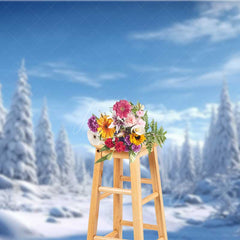Aperturee Aperturee Winter Wonderland Photography Backdrop Snow Covered Pine Trees and Forest Natural Scenery Christmas Photo Prop