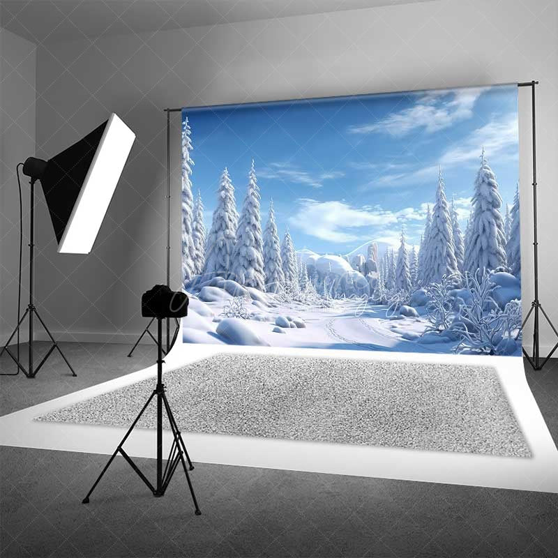 Aperturee Aperturee Winter Wonderland Photography Backdrop Snow Covered Pine Trees and Forest Natural Scenery Christmas Photo Prop