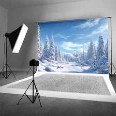 Aperturee Aperturee Winter Wonderland Photography Backdrop Snow Covered Pine Trees and Forest Natural Scenery Christmas Photo Prop