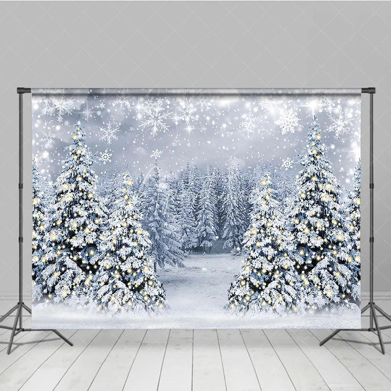 Aperturee - Aperturee Winter Wonderland Photography Backdrop Snowy Christmas Tree Forest Magical Holiday Snowfall Photo Background