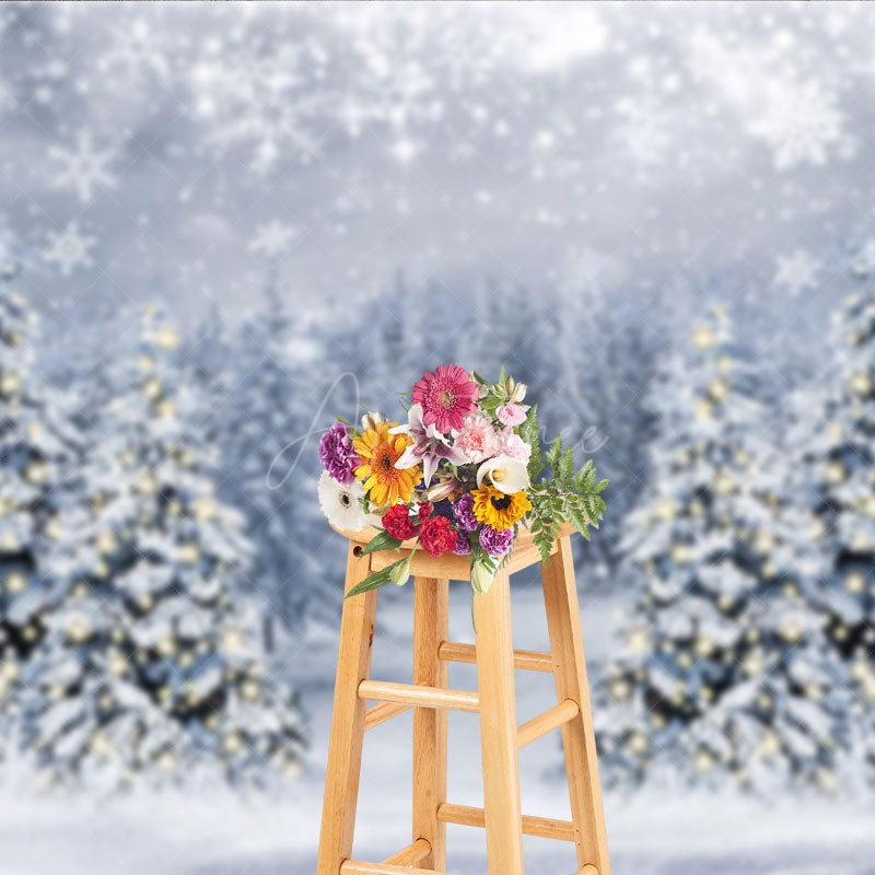 Aperturee - Aperturee Winter Wonderland Photography Backdrop Snowy Christmas Tree Forest Magical Holiday Snowfall Photo Background