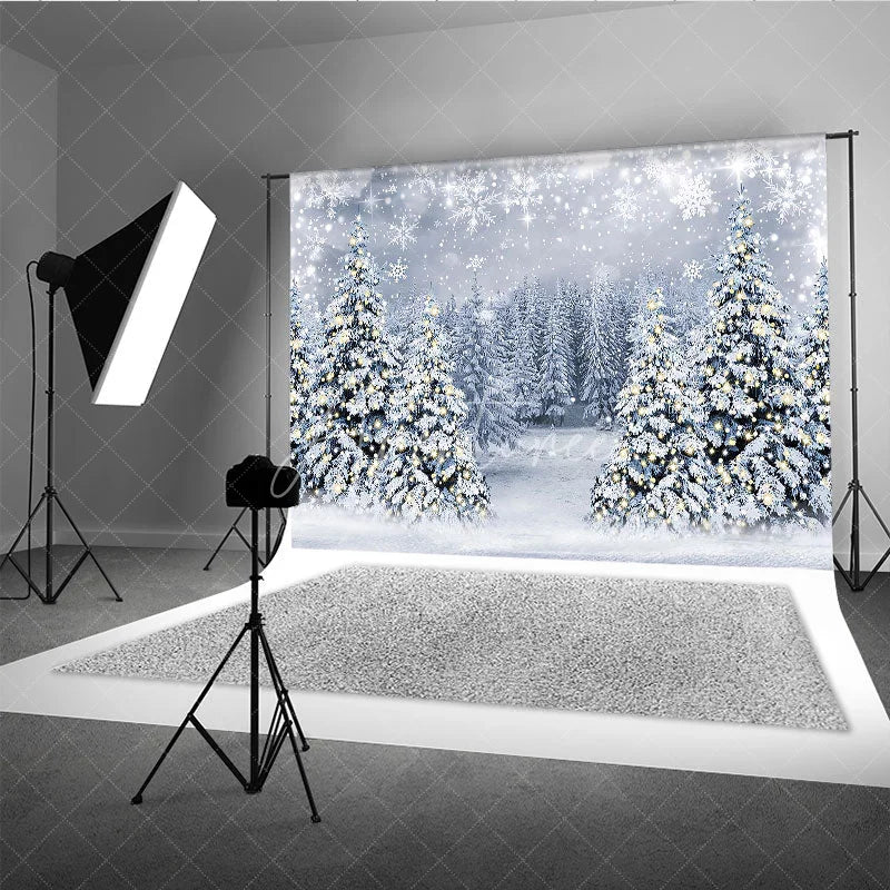 Aperturee - Aperturee Winter Wonderland Photography Backdrop Snowy Christmas Tree Forest Magical Holiday Snowfall Photo Background