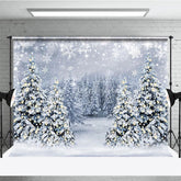 Aperturee - Aperturee Winter Wonderland Photography Backdrop Snowy Christmas Tree Forest Magical Holiday Snowfall Photo Background