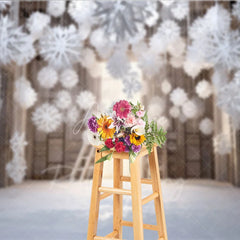 Aperturee - Aperturee Winter Wonderland Photography Backdrop with Hanging Paper Snowflakes White Christmas Rustic Holiday Photo Booth